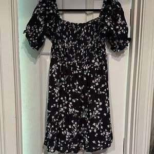 Pink silly small mini Floral Black and White Dress.  Like new